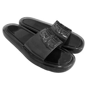TORY BURCH Bubble Jelly Slides Logo Platform Sandals Black